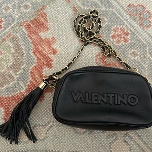 Valentino Black Leather Chain Crossbody Bag with Tassel